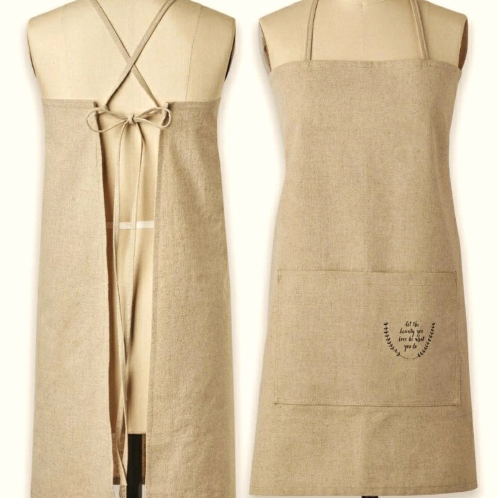 Rae Dunn Beige Linen-Cotton Apron - Stylish & Durable - Adult Size